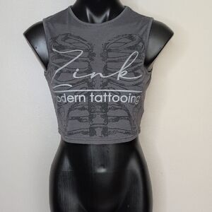 ROMWE Gray Skeleton Graphic Crop Tank Top – Size M